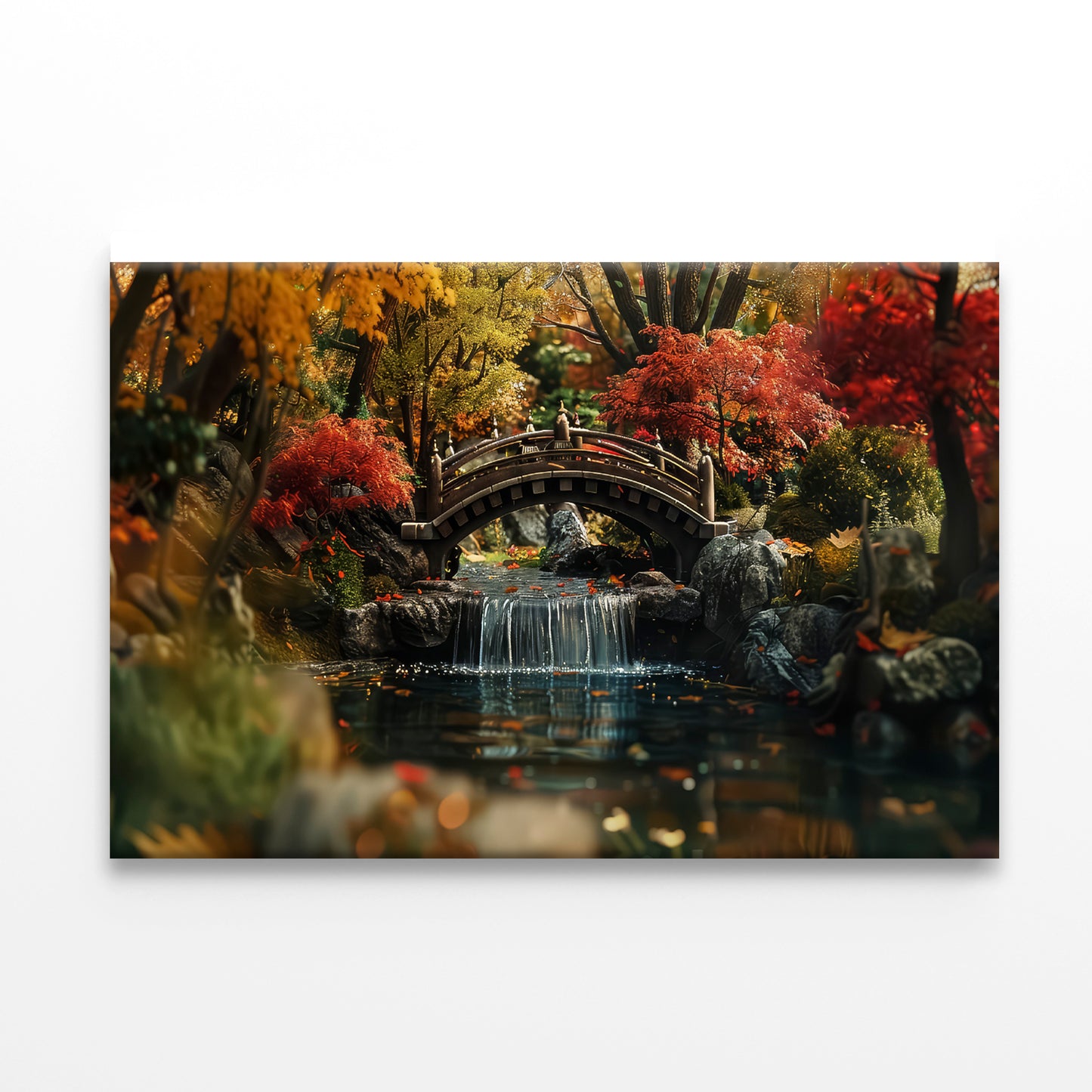Bridge Over a River with a Waterfall and Trees Print 100% Australian Made - Bella Home Decor