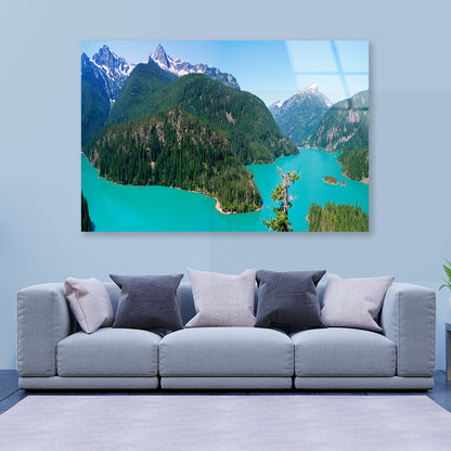 Cascade Mountain with Blue River Acrylic Glass Print Tempered Glass Wall Art 100% Made in Australia Ready to Hang - Bella Home Decor