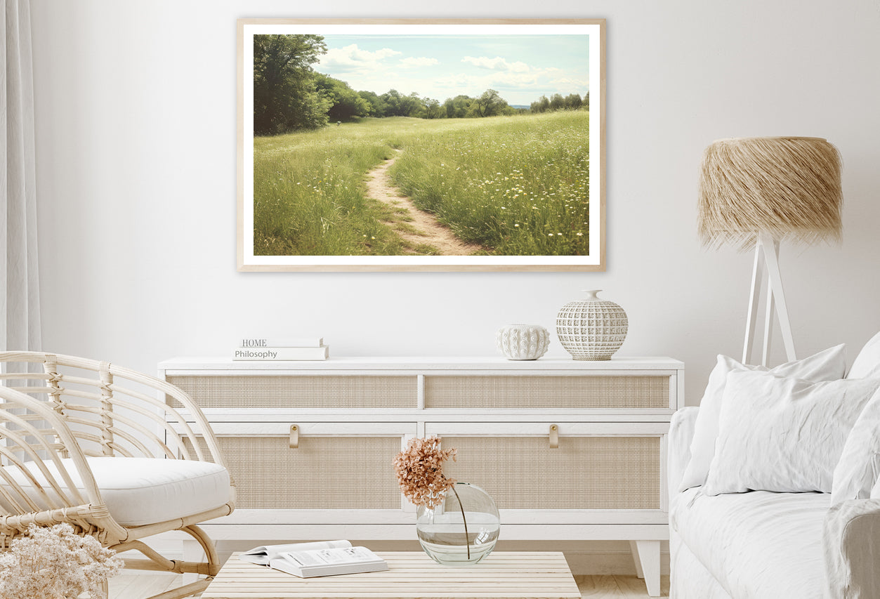 Walking Path through Meadow Grassland with Trees Home Decor Premium Quality Poster Print Choose Your Sizes - Bella Home Decor