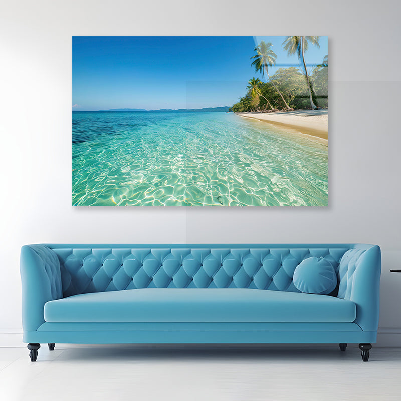 Beach & Palm Trees Acrylic Glass Print Tempered Glass Wall Art 100% Made in Australia Ready to Hang - Bella Home Decor