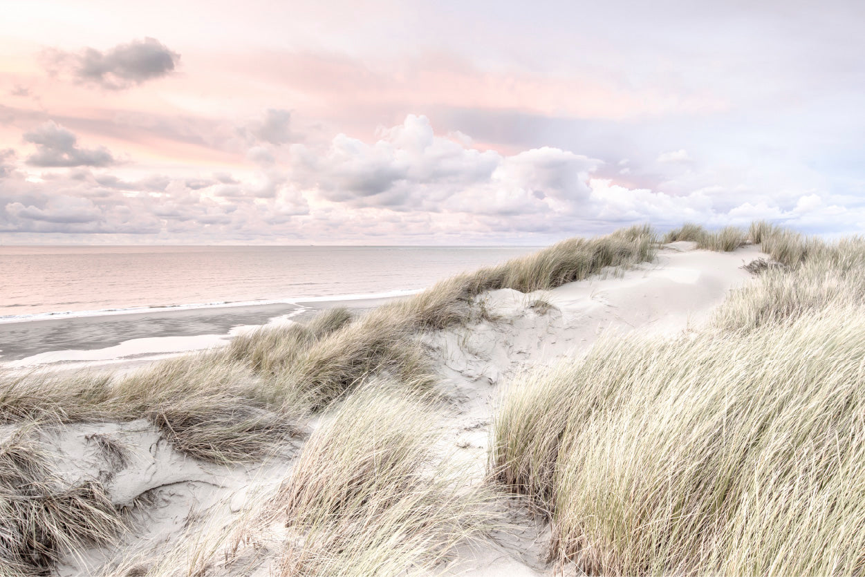 Sand Dunes & Cloudy Sky Sunset Photograph Glass Framed Wall Art, Ready to Hang Quality Print