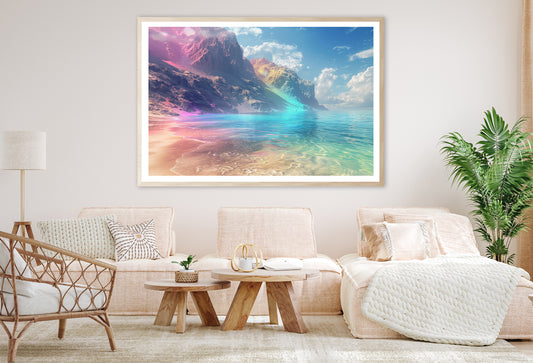 Serene Beach with Colorful Sunrise & Mountain Home Decor Premium Quality Poster Print Choose Your Sizes