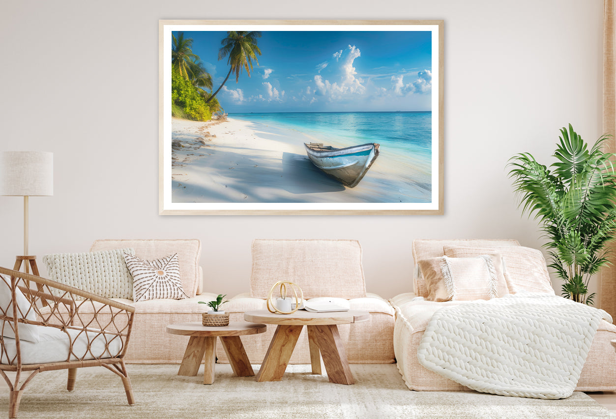 Tropical Beach with Old Wooden Boat Home Decor Premium Quality Poster Print Choose Your Sizes