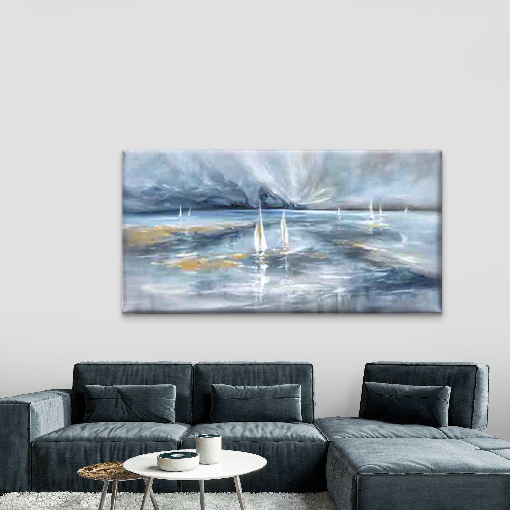 Nautical Sailboat Sea Painting Wall Art Canvas Office Home Room Framed 120x60cm - Bella Home Decor