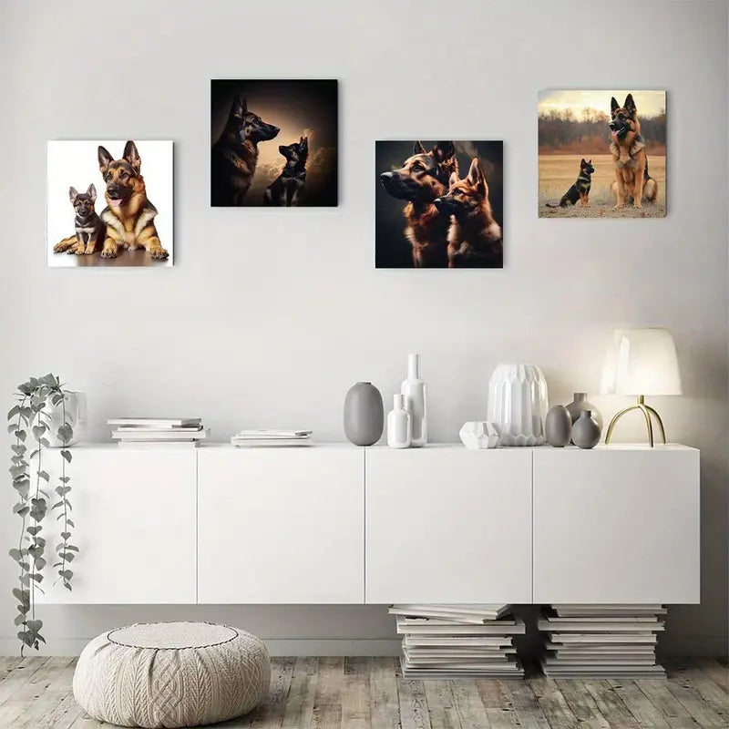 4pcs Majestic German Shepherd Canvas Art Prints Wall Art Canvas Framed