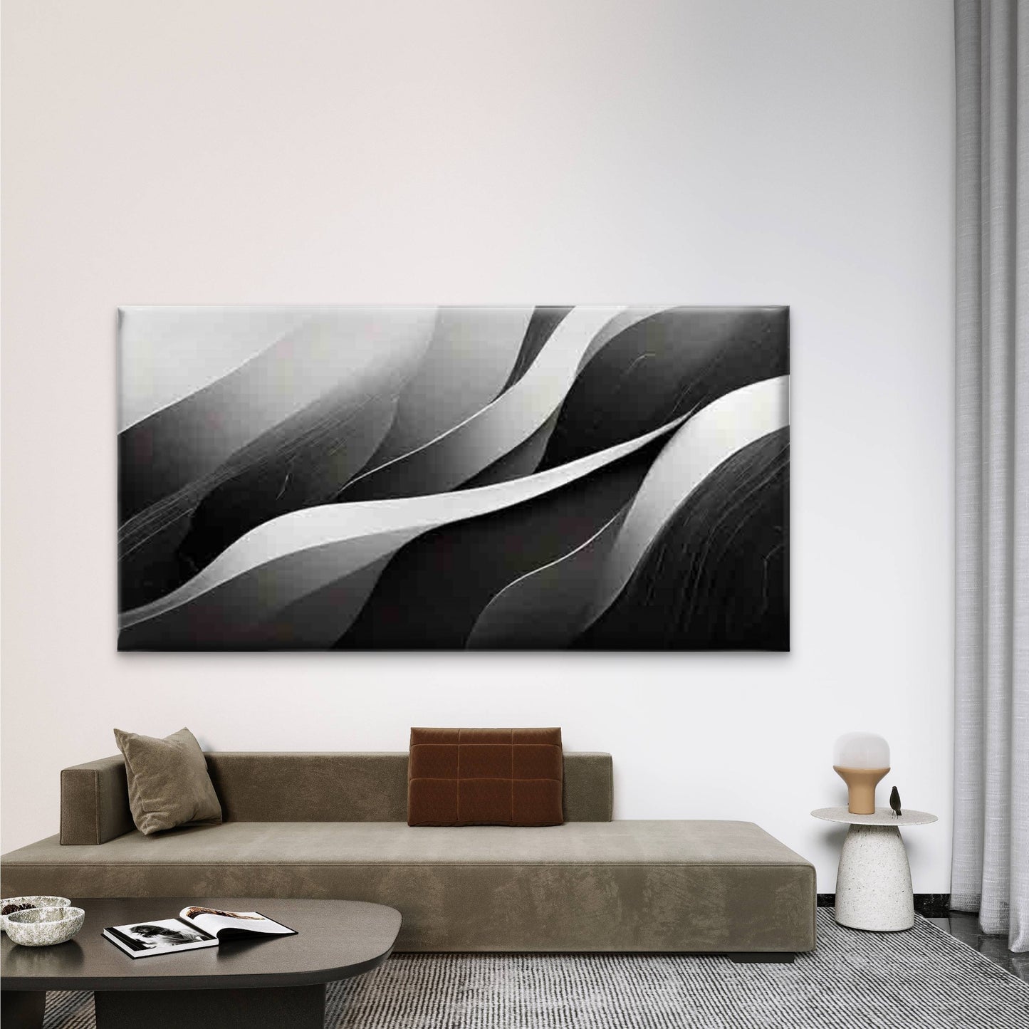 Abstract Black And White Wall Art Canvas Office Home Room Framed 120x60cm