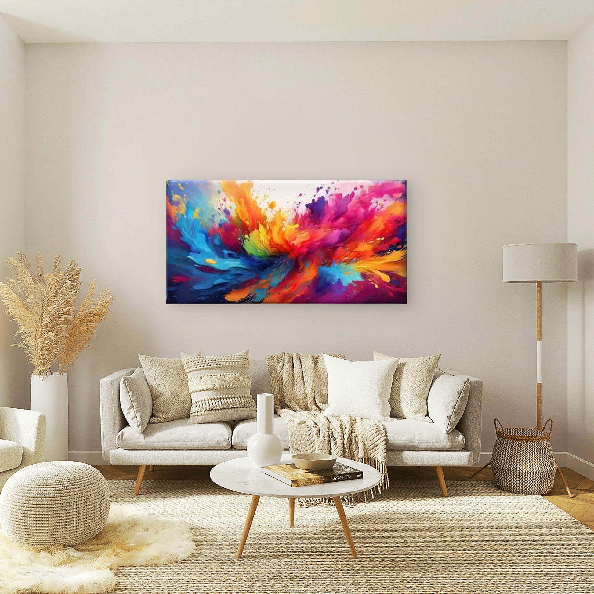 Vibrant Abstract Paint Splash Wall Art Canvas Office Home Room Framed 120x60cm - Bella Home Decor