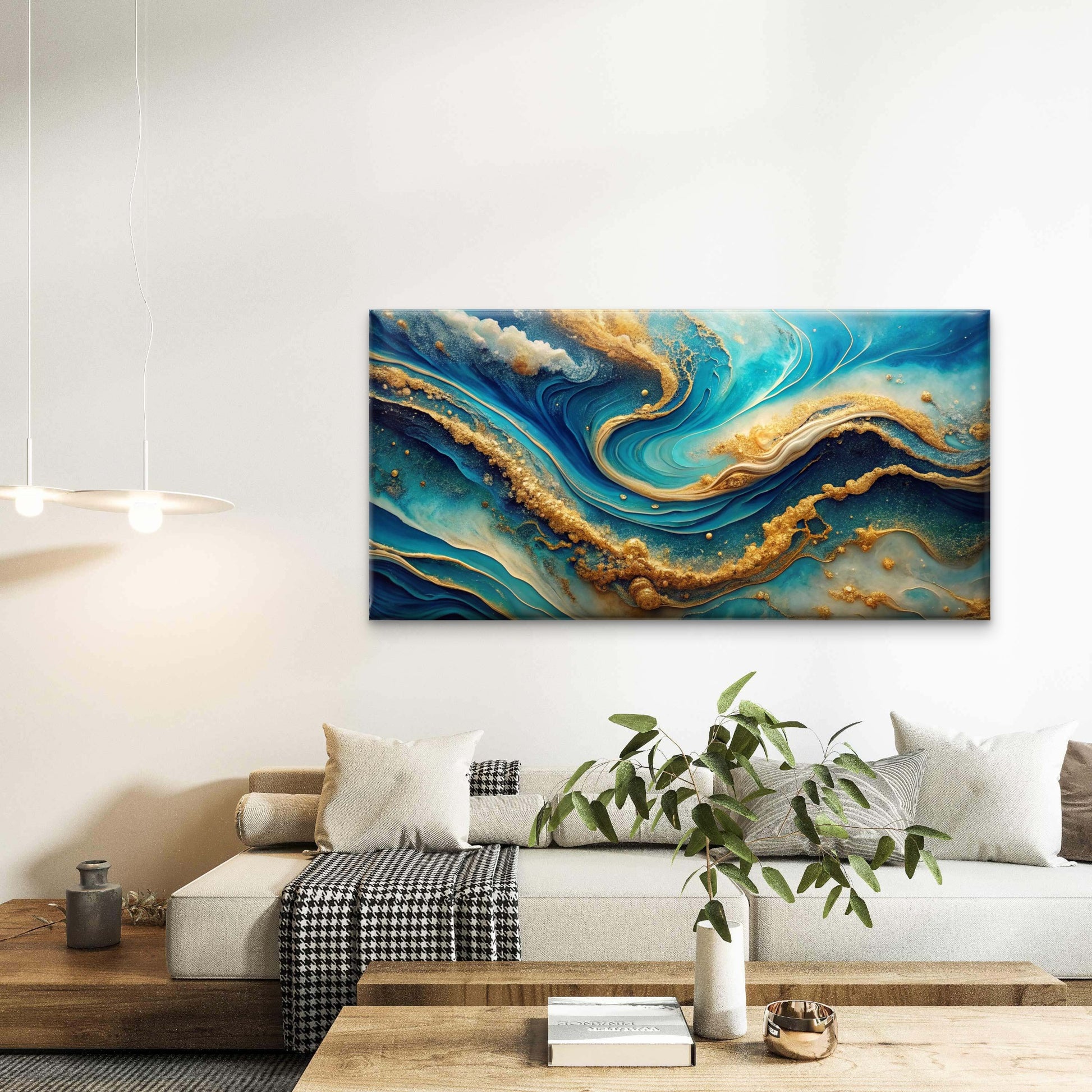 Abstract Ocean Art Natural Wall Art Canvas Office Home Room Framed 120x60cm - Bella Home Decor