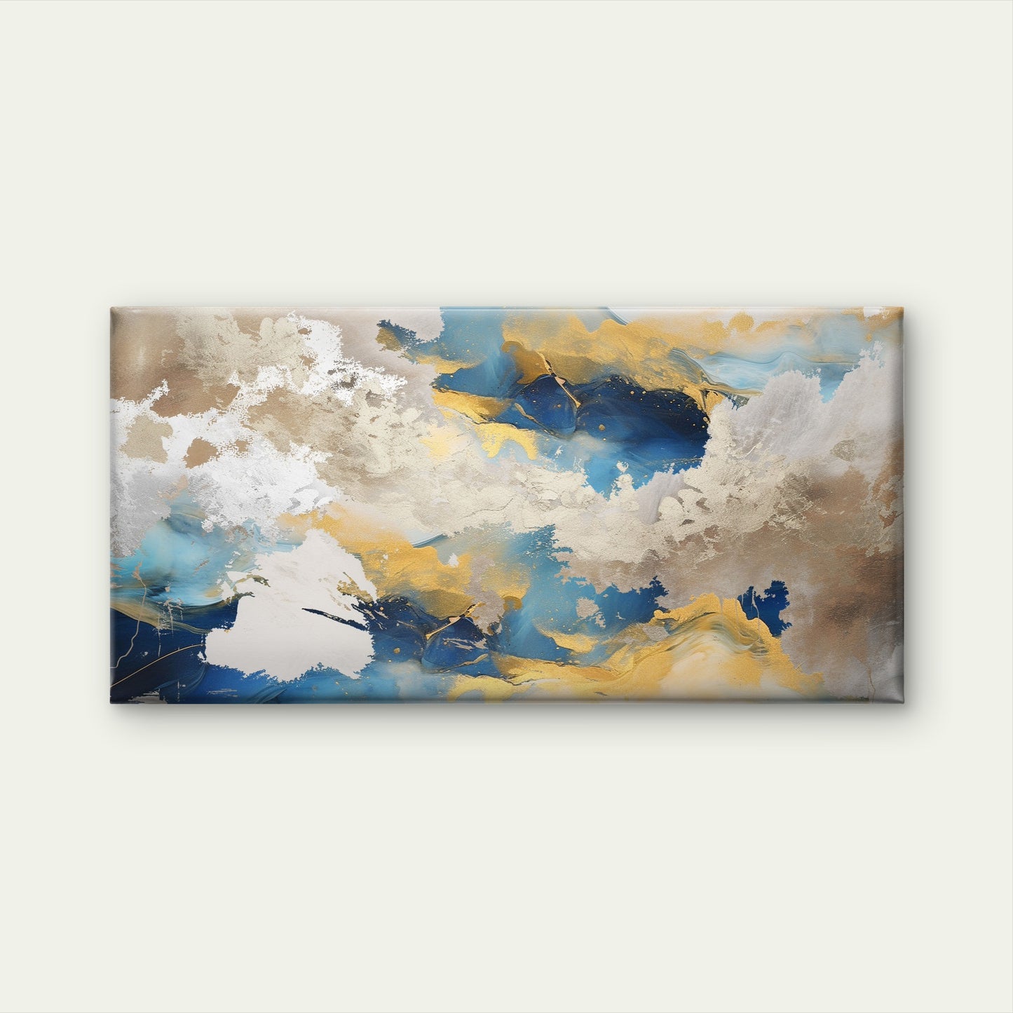 Abstract Navy Blue Gold Foil Clouds Wall Art Canvas Office Home Framed 120x60cm