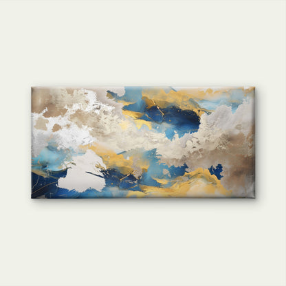 Abstract Navy Blue Gold Foil Clouds Wall Art Canvas Office Home Framed 120x60cm