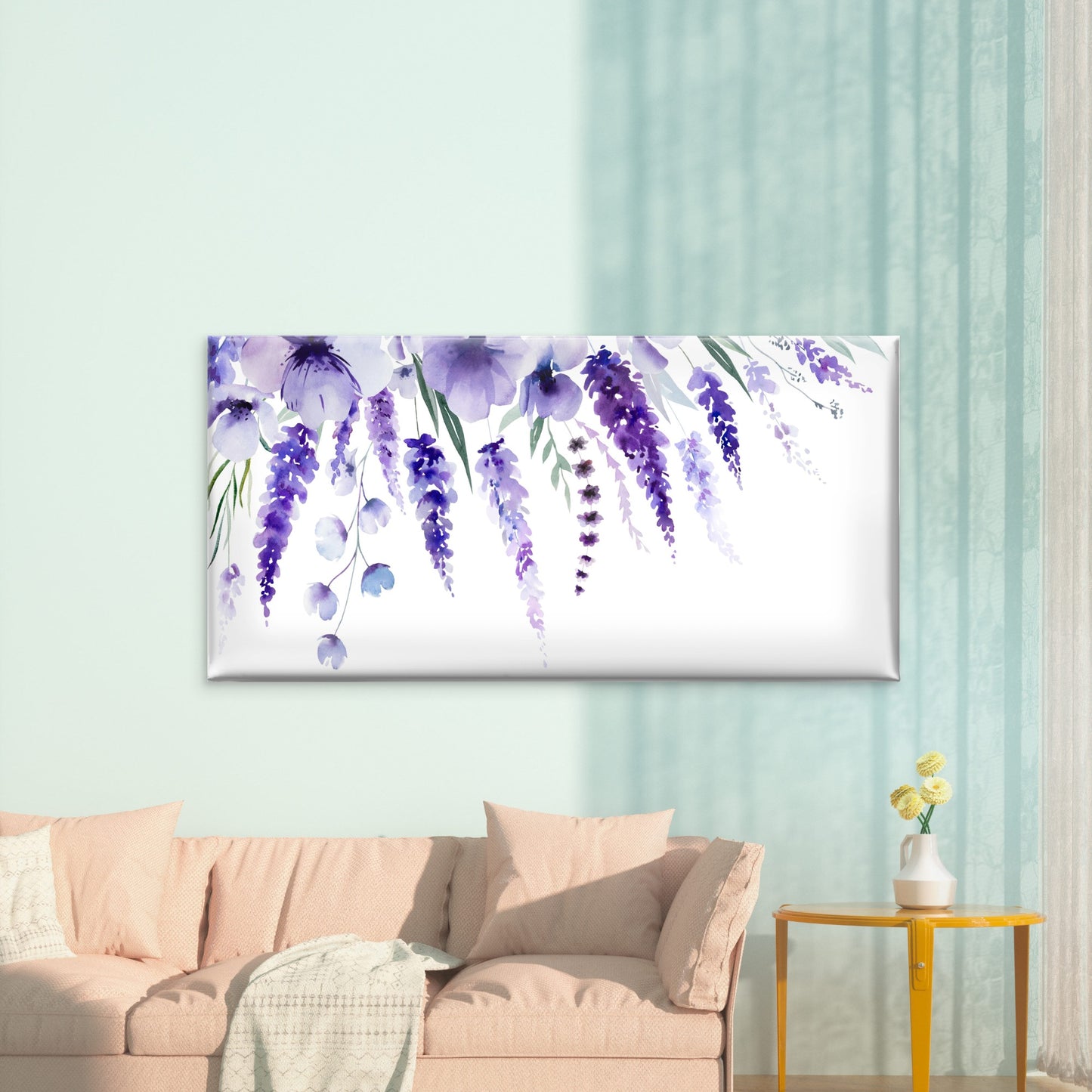 Lavender Watercolor Floral Art Wall Art Canvas Office Home Room Framed 120x60cm - Bella Home Decor