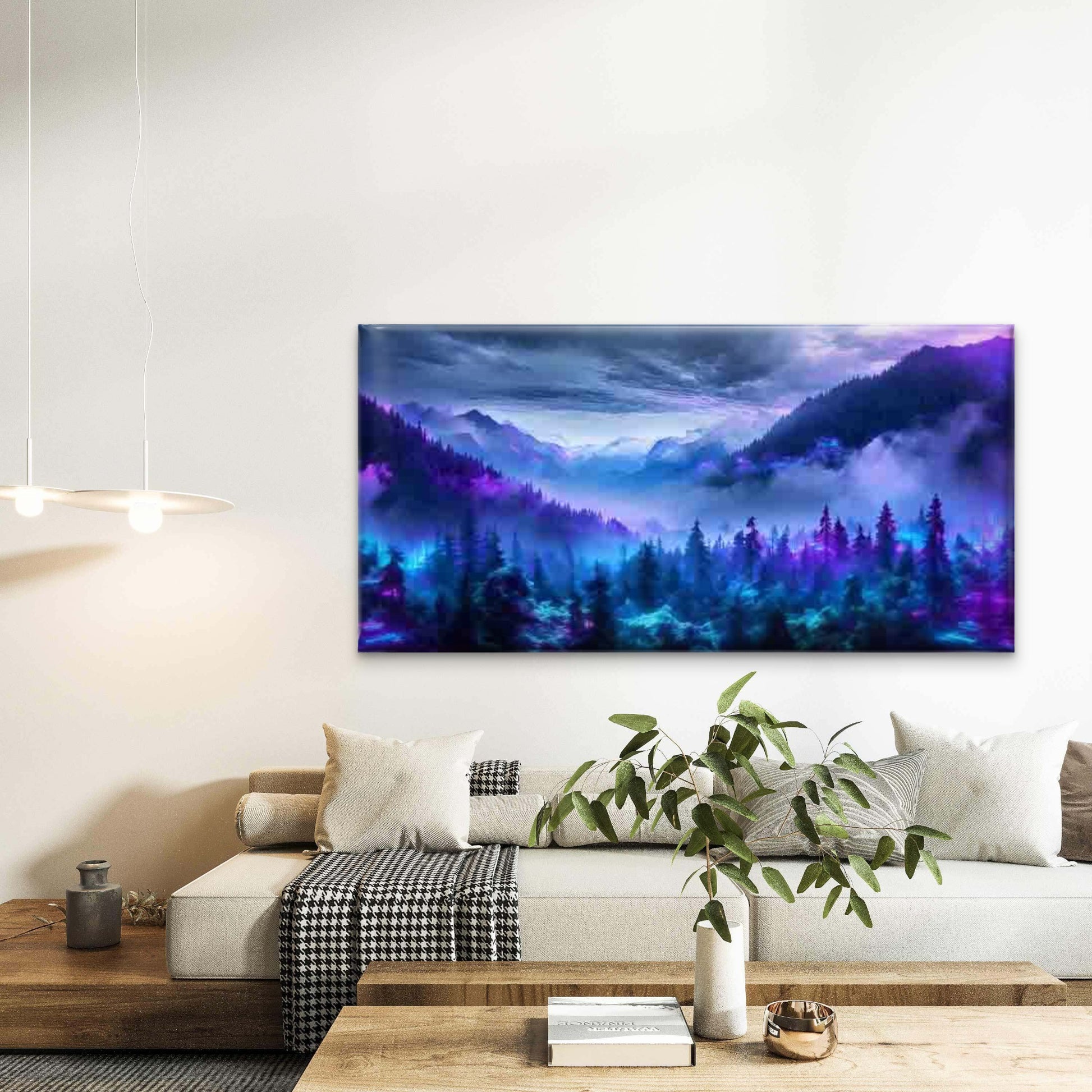 Neon Fantasy Mountain Skyline Wall Art Canvas Office Home Room Framed 120x60cm - Bella Home Decor