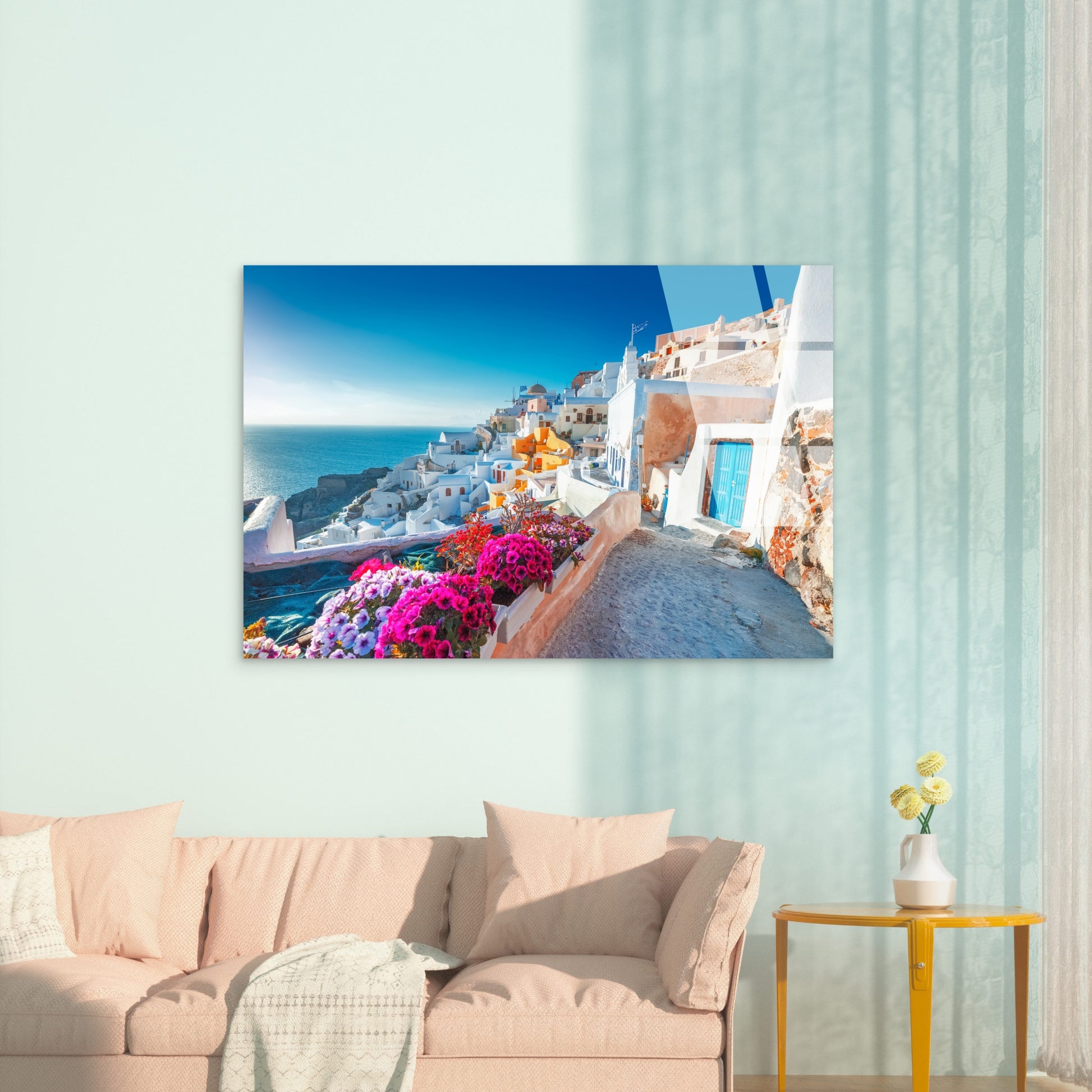 Santorini Greece Ocean Village Street Acrylic Glass Printing Wall Art Australian Made Quality