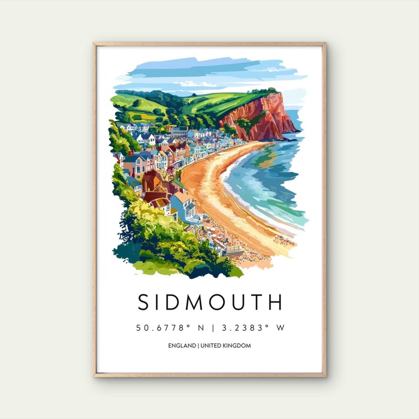 Sidmouth English Coastal Town View Travel Poster Print Wall Art