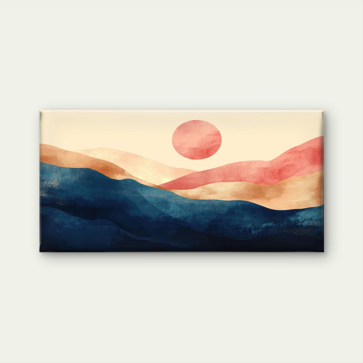 Abstract Indigo Terracotta Sun Ridge Wall Art Canvas Office Home Framed 120x60cm