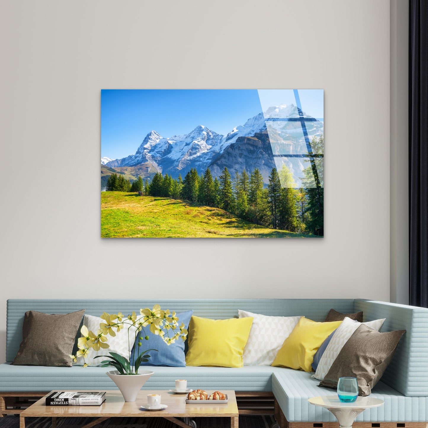 Snowy Alps Summit Meadow Pine Forest Acrylic Glass Printing Wall Art Australian Made Quality
