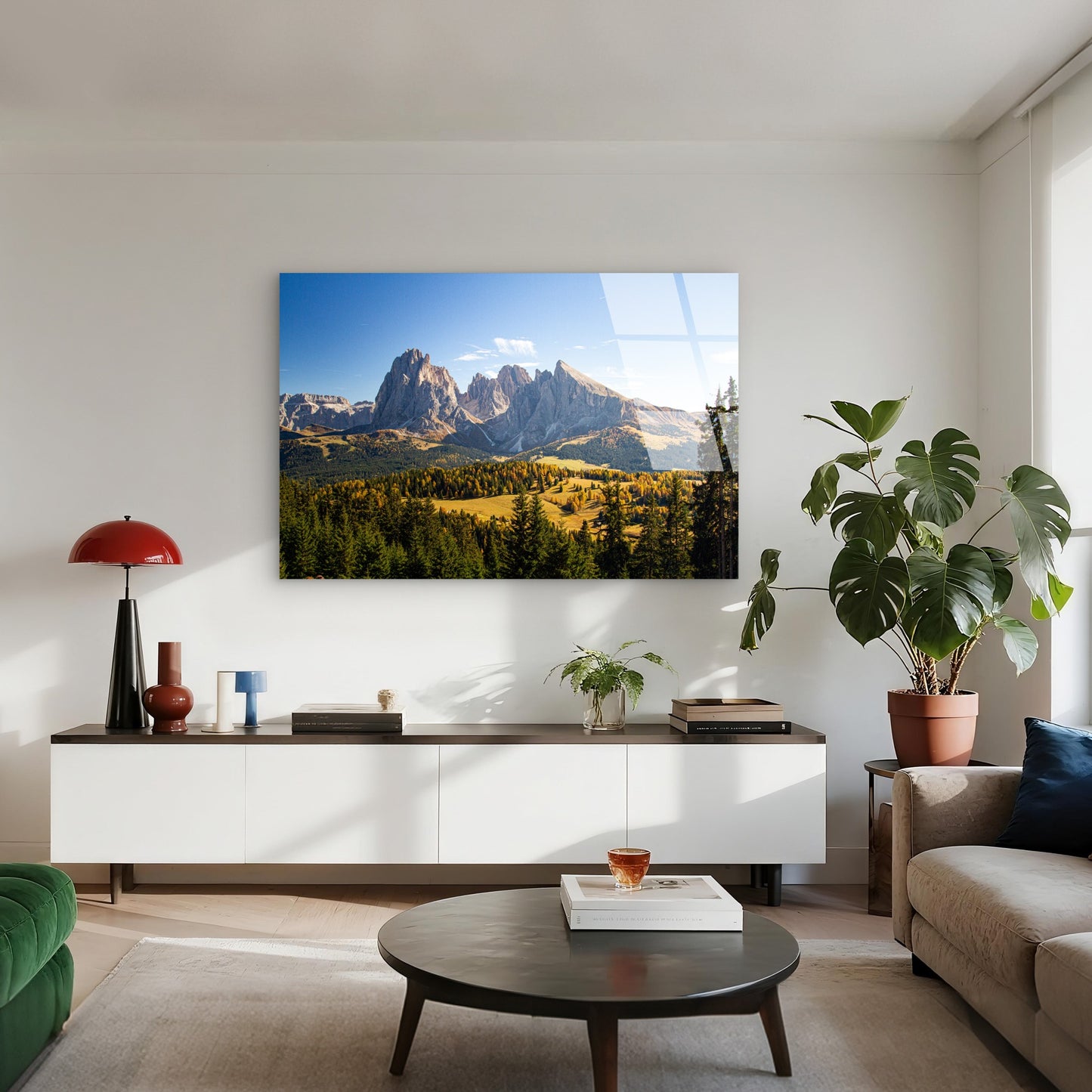 Dolomites Mountain Peaks Autumn Forest Scenery Acrylic Glass Printing Wall Art Australian Made Quality