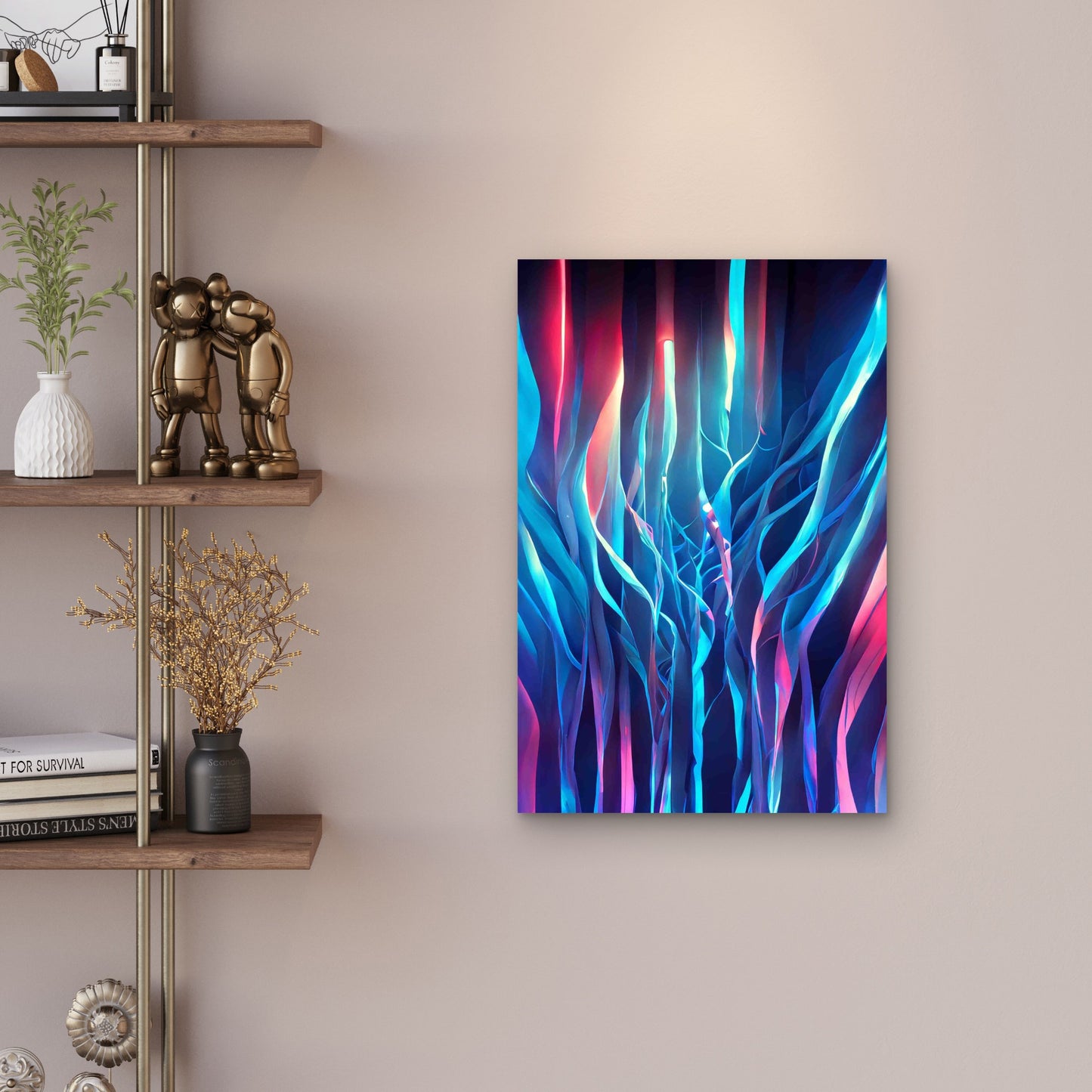 Abstract Waves Blue Orange Shades 60x90cm Metal Print Ready to Hang - Bella Home Decor