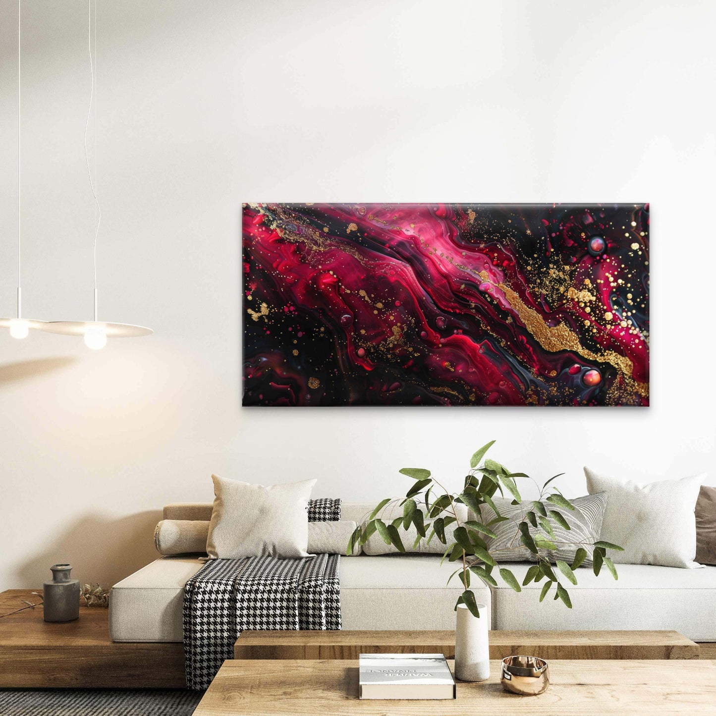 Red Black Marble With Gold Hues Wall Art Canvas Office Home Room Framed 120x60cm - Bella Home Decor