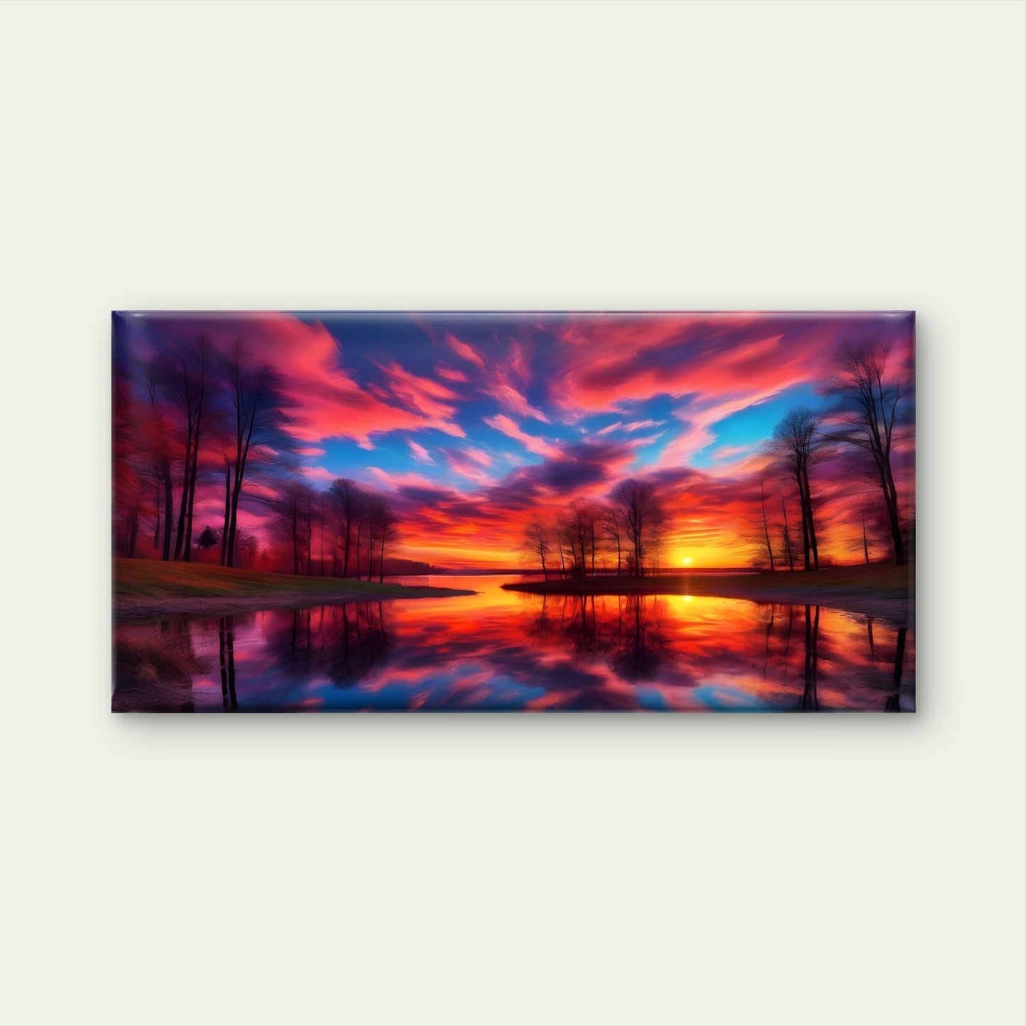 Fiery Sunset Reflection Scene Wall Art Canvas Office Home Room Framed 120x60cm