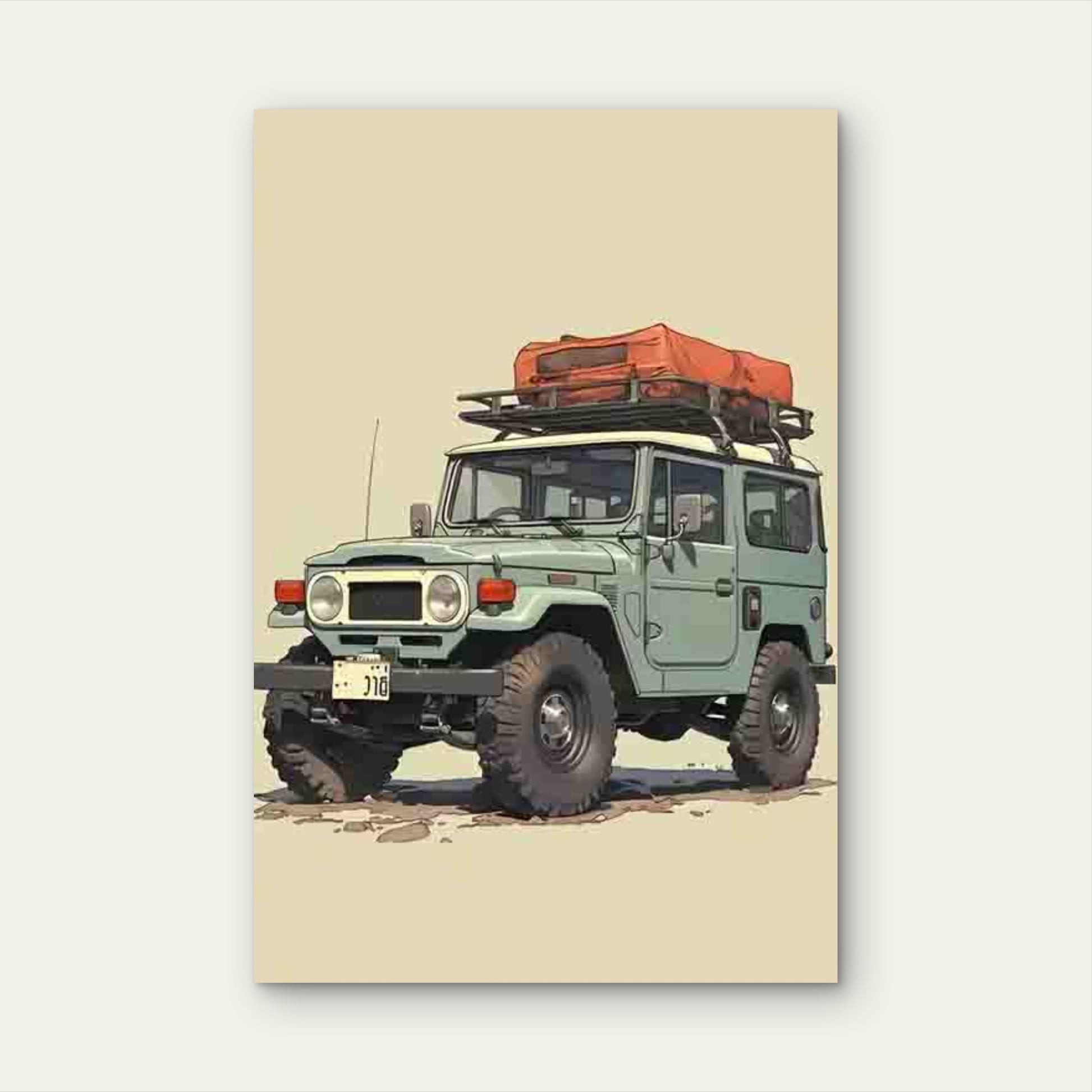 Vintage Green SUV Featuring a Roof Rack Metal Print Ready to Hang - Bella Home Decor