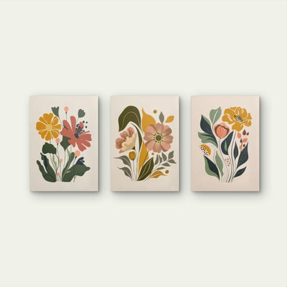 3pcs Retro Boho Floral Botanical Bouquet Wall Art Set Canvas Framed 40x60cm - High Quality Print 100% Australian Made Wall Canvas Ready to Hang - Bella Home Decor