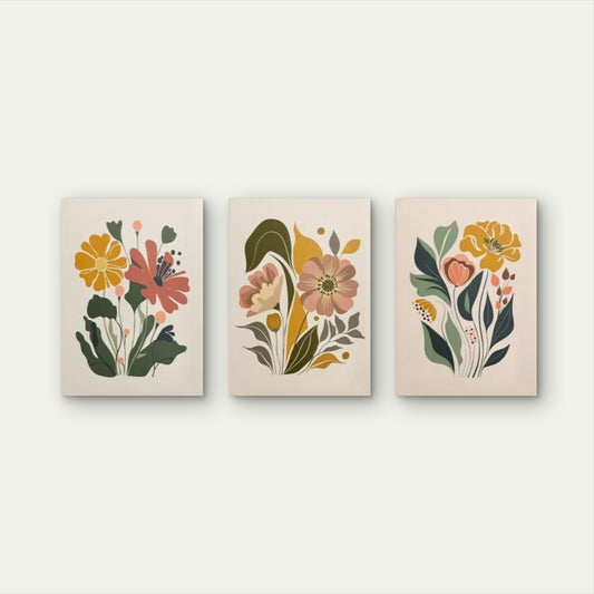 3pcs Retro Boho Floral Botanical Bouquet Wall Art Set Canvas Framed 40x60cm - High Quality Print 100% Australian Made Wall Canvas Ready to Hang - Bella Home Decor