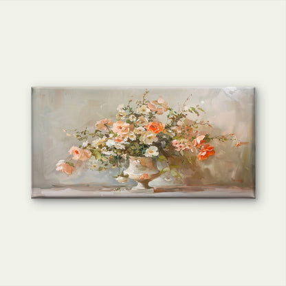 Peach White Flowers Vase Wall Art Canvas Office Home Room Framed 120x60cm