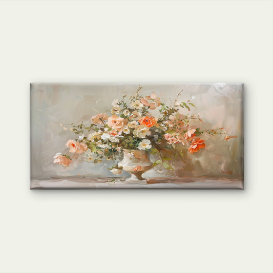 Peach White Flowers Vase Wall Art Canvas Office Home Room Framed 120x60cm
