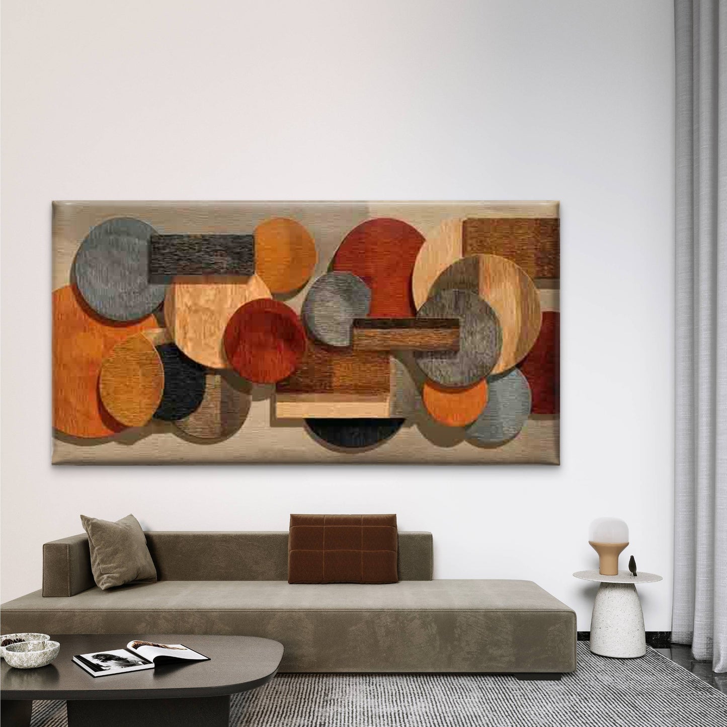 Wooden Geometric Design Wall Art Canvas Office Home Room Framed 120x60cm