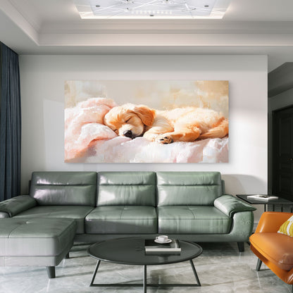 Golden Retriever Puppy Sleeping Wall Art Canvas Office Home Room Framed 120x60cm - Bella Home Decor