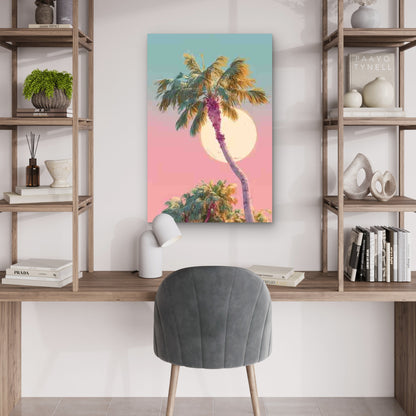 Palm Tree, Sun Glow, Tropical Atmosphere 60x90cm Metal Print Ready to Hang - Bella Home Decor