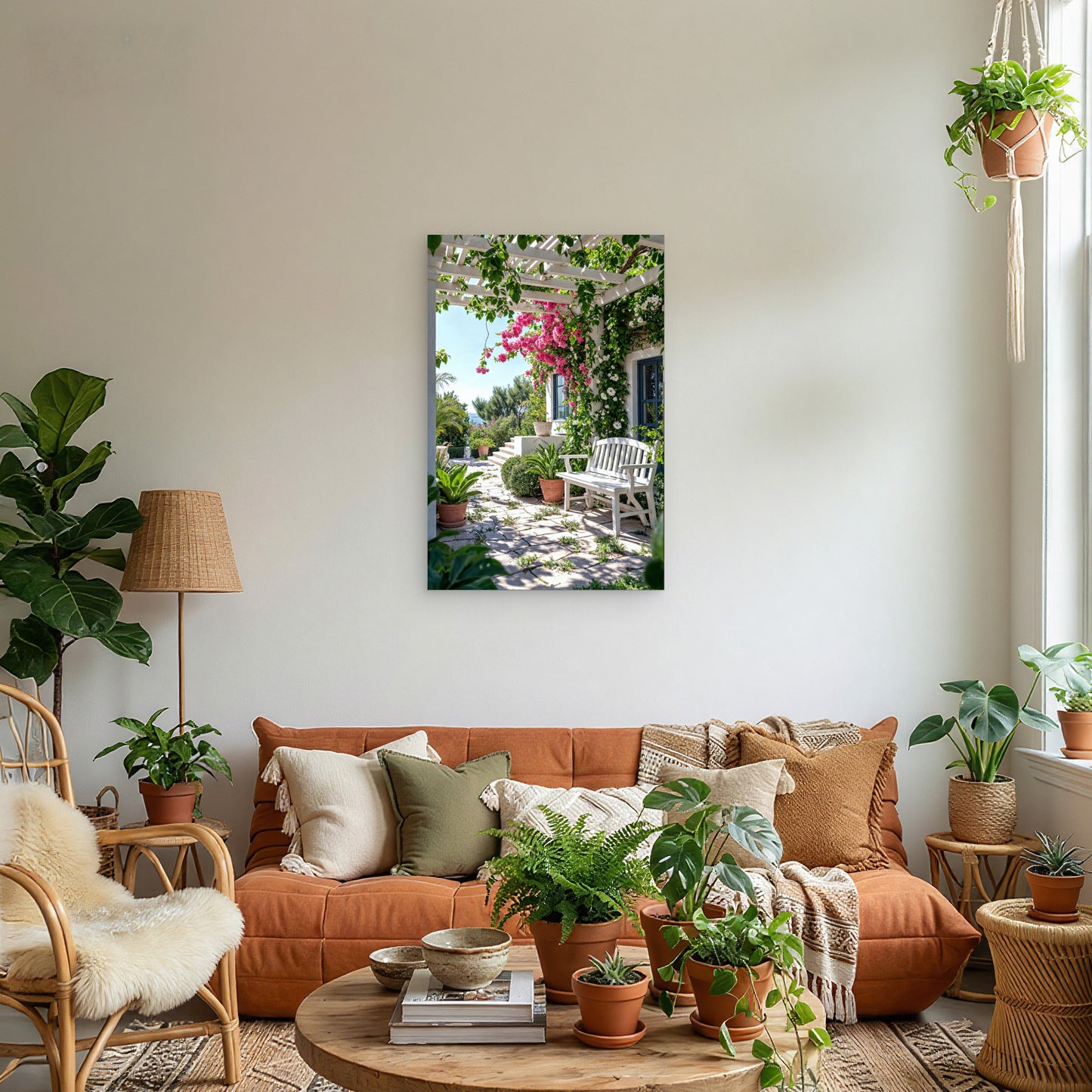 Beautiful Santorini Garden Colors 40x60cm Metal Print Ready to Hang