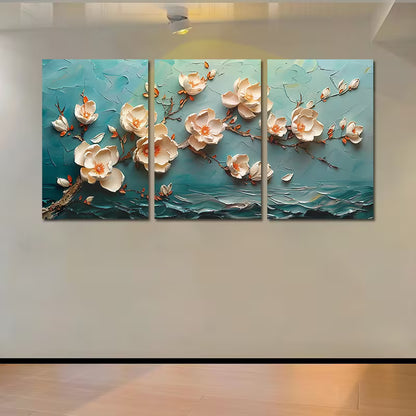 3pcs Texture of Magnolia Flowers Painting Wall Art Set Canvas Framed 40x60cm - High Quality Print 100% Australian Made Wall Canvas Ready to Hang