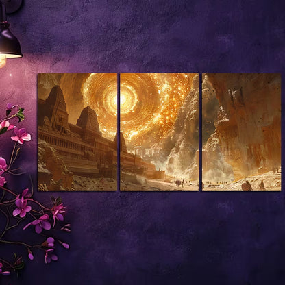 3pcs Ancient Cityscape with Dramatic Sky Wall Art Set Canvas Framed 40x60cm - High Quality Print 100% Australian Made Wall Canvas Ready to Hang - Bella Home Decor