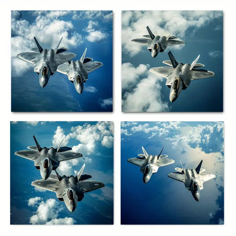 4pcs Fighter Jets Are Flying In The Sky  Wall Art Canvas Framed - Bella Home Decor