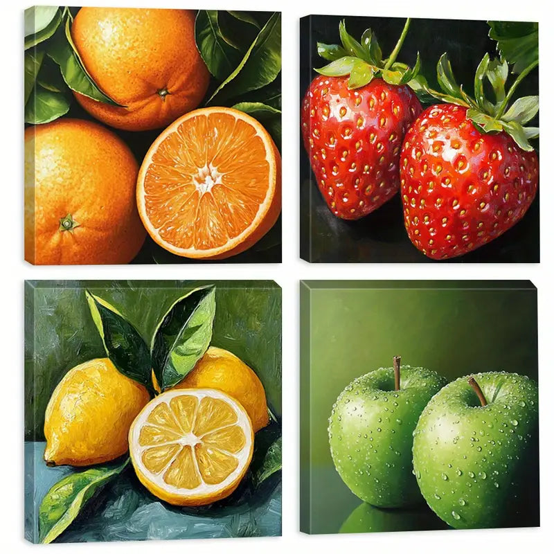 4pcs Fruit Canvas Art Prints, Wall Art Canvas Framed