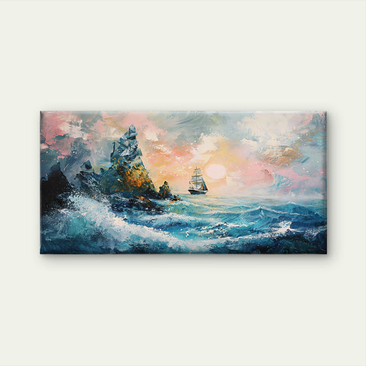 Seascape Sailing Ship Wall Art Canvas Office Home Room Framed 120x60cm
