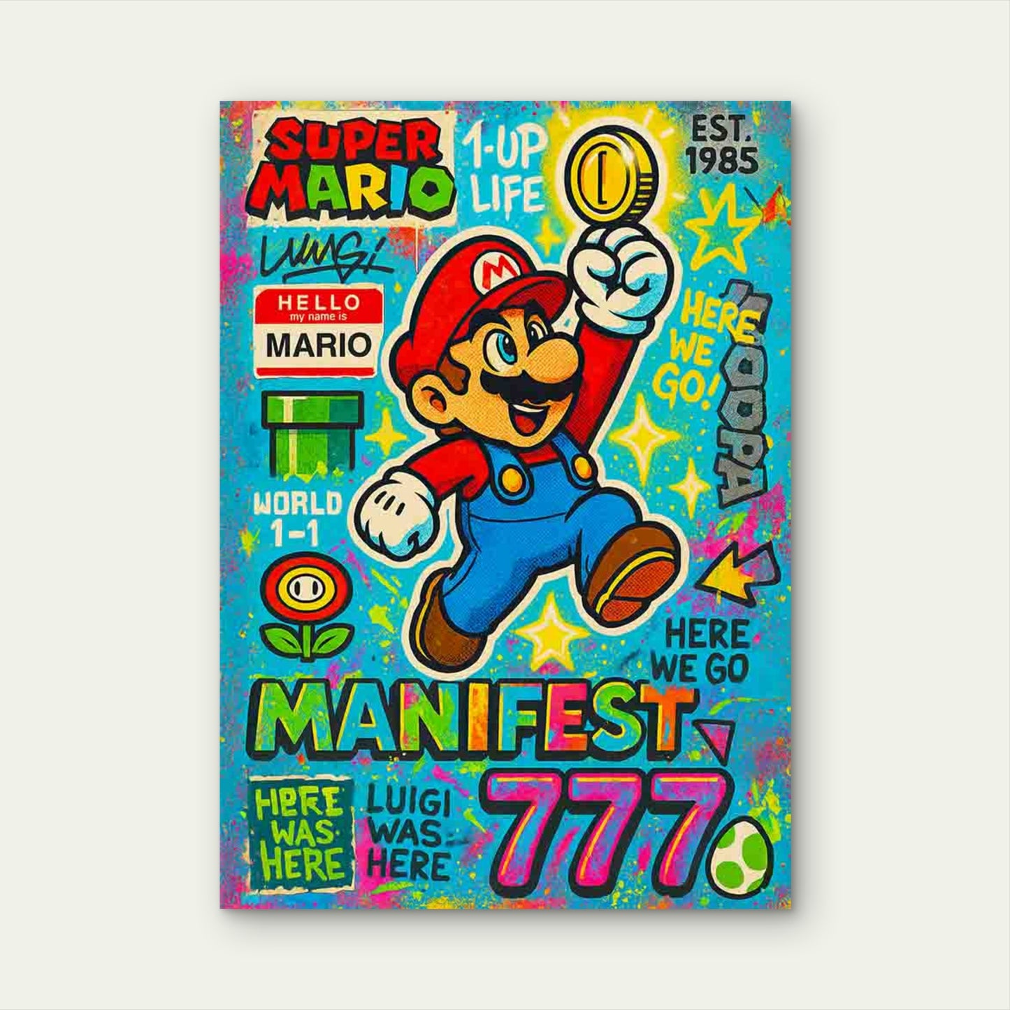 Graffiti Game Character Bouncing High 40x60cm Metal Print Ready to Hang - Bella Home Decor