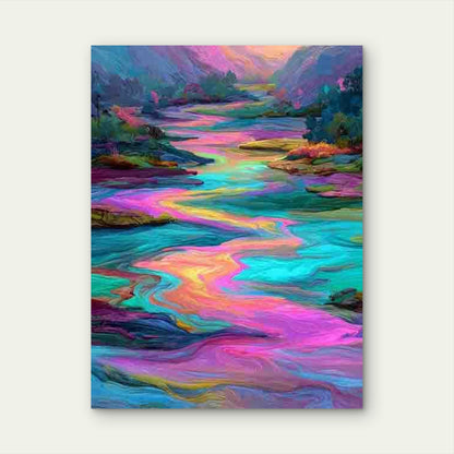 Boho Abstract Multicolor Swirling River Metal Print Ready to Hang