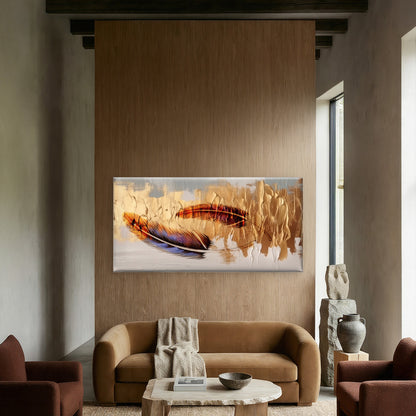 Abstract Gold Feather Plumage Wall Art Canvas Office Home Framed 120x60cm