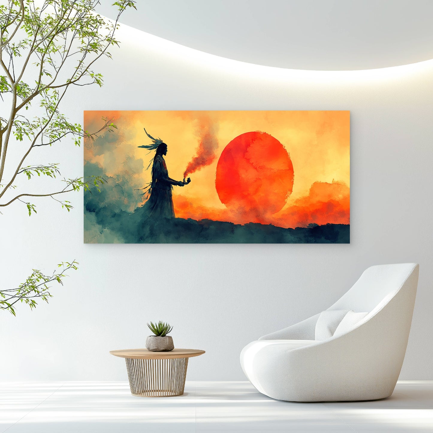 Native American Sacred Pipe Wall Art Canvas Office Home Room Framed 120x60cm