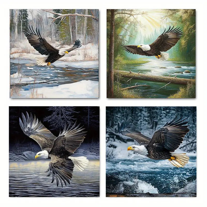 4pcs Abstract Eagle Painting  Wall Art Canvas Framed