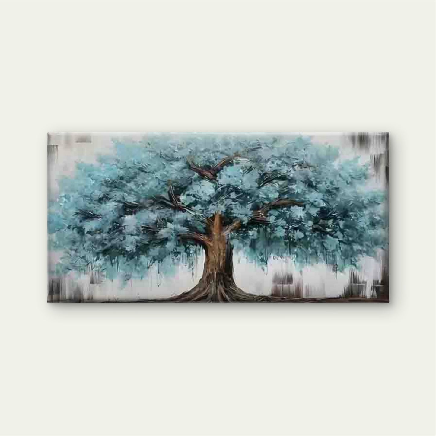 Elegant Blue Leaf Tree Painting Wall Art Canvas Office Home Room Framed 120x60cm - Bella Home Decor