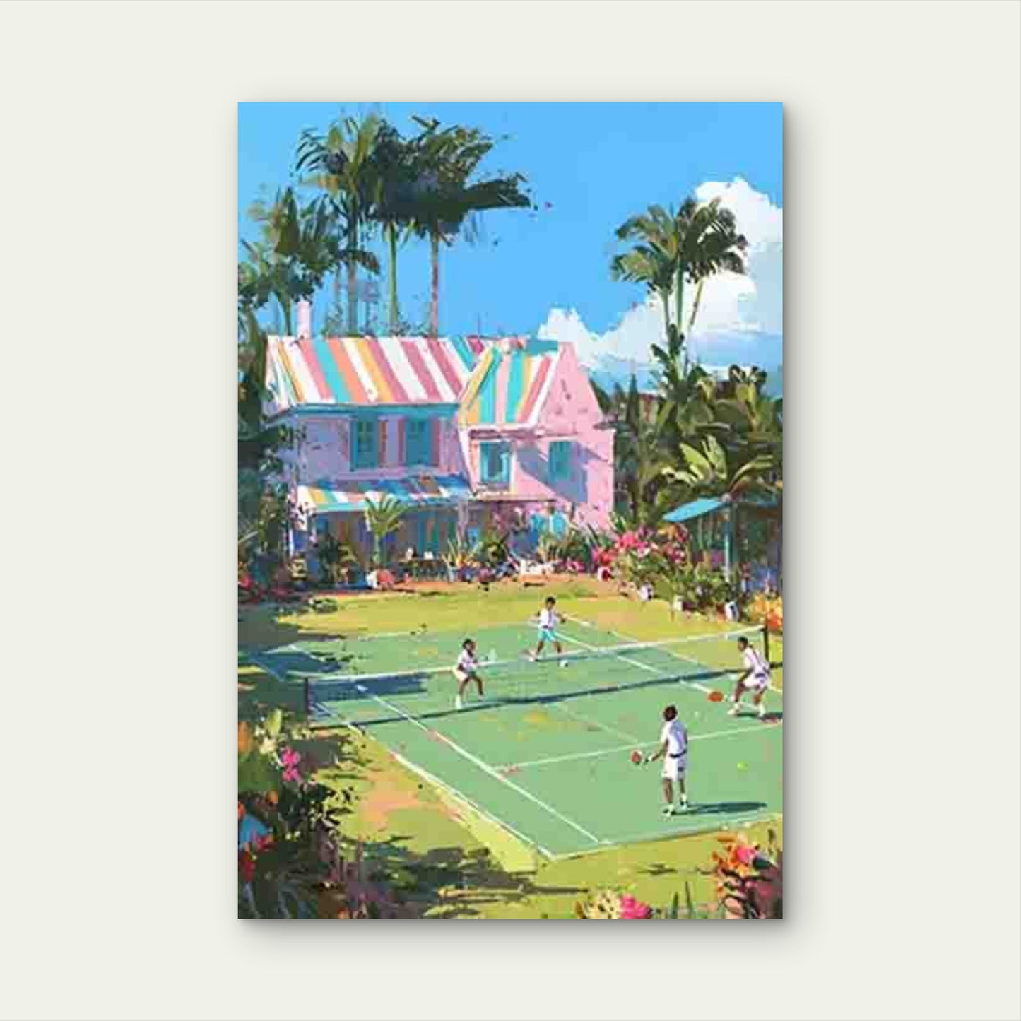 Sunny Tennis Court Match 60x90cm Metal Print Ready to Hang - Bella Home Decor