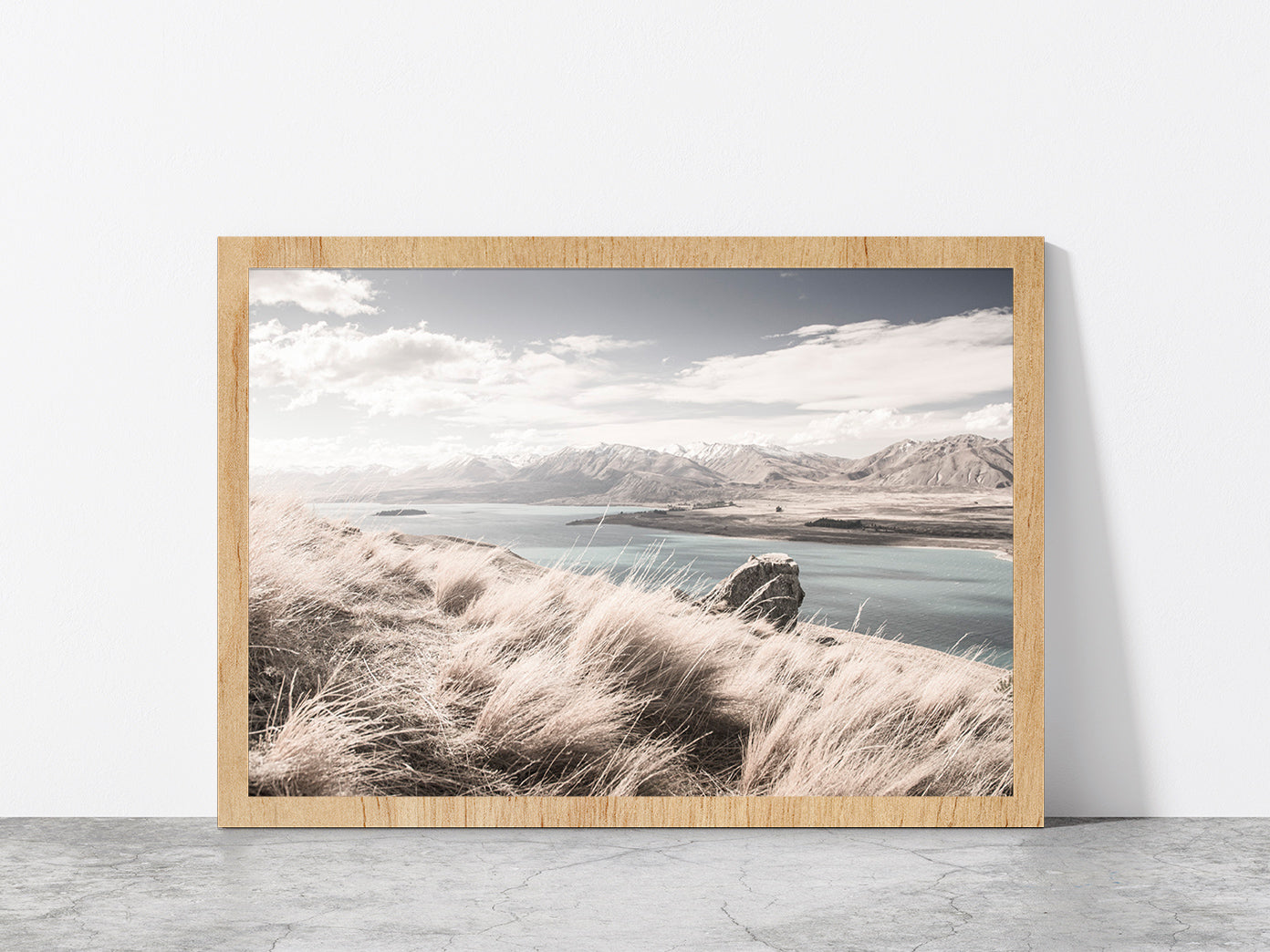 Sand Dunes near Beach & Mountains Photograph Glass Framed Wall Art, Ready to Hang Quality Print Without White Border Oak