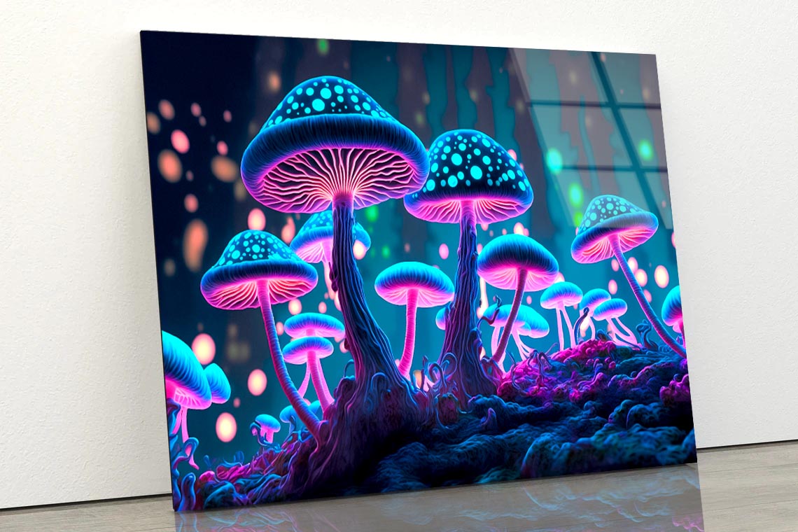 Mushrooms That Are Glowing in The Dark Acrylic Glass Print Tempered Glass Wall Art 100% Made in Australia Ready to Hang