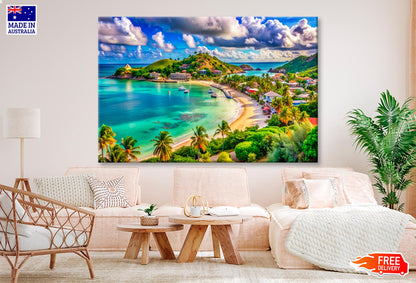 Beach With Palm Trees Wall Art Decor 100% Australian Made