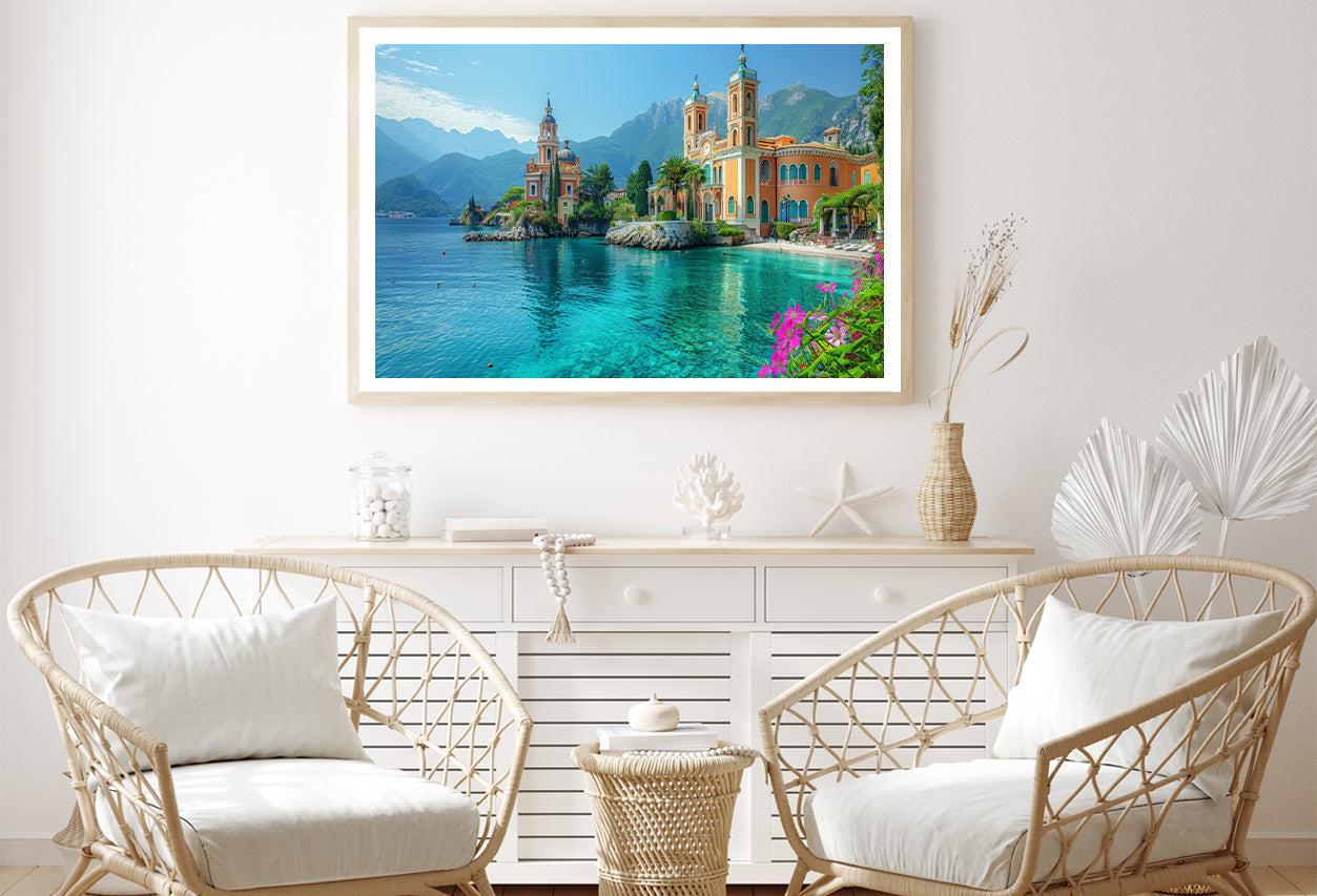 Building with a River, Mountains, Sky Home Decor Premium Quality Poster Print Choose Your Sizes - Bella Home Decor