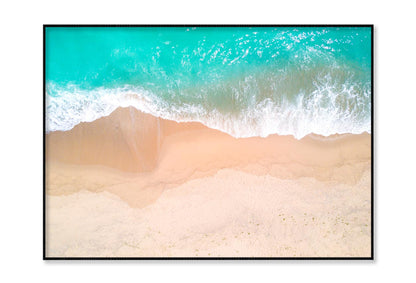 Aerial View Of Sandy Beach and Ocean with Waves Home Decor Premium Quality Poster Print Choose Your Sizes - Bella Home Decor